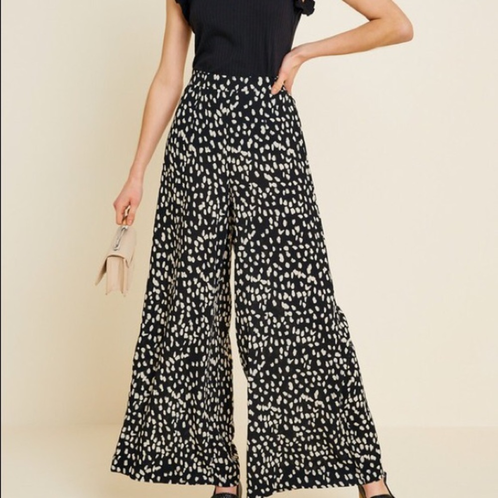 Elastic Wide Leg Dot Trousers